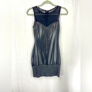 Bebe Black Faux Leather Bling Cocktail Dress size XXS